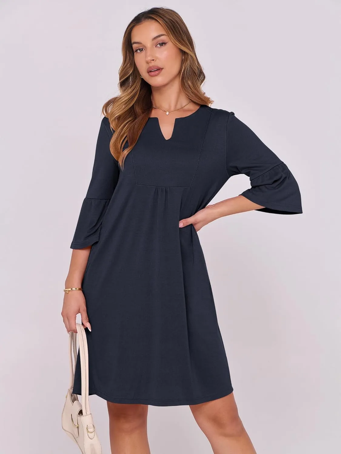 ANRABESS Women Mini Dress Summer V Neck Ruffle Short Sleeve Shift Casual Tunic Dresses 2025 Loose Beach Vacation Outfits