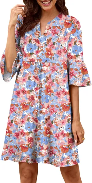 ANRABESS Women Mini Dress Summer V Neck Ruffle Short Sleeve Shift Casual Tunic Dresses 2025 Loose Beach Vacation Outfits