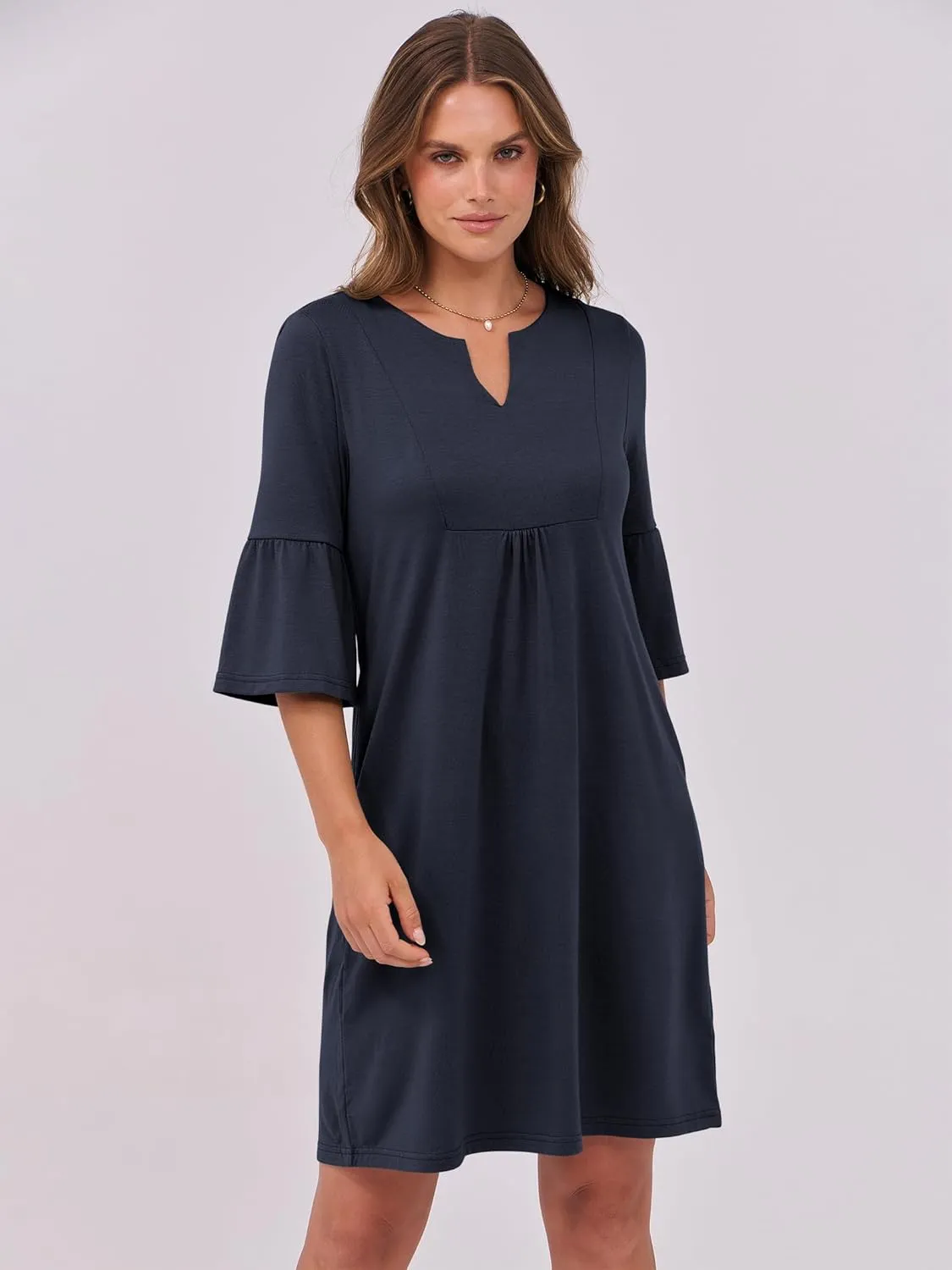 ANRABESS Women Mini Dress Summer V Neck Ruffle Short Sleeve Shift Casual Tunic Dresses 2025 Loose Beach Vacation Outfits
