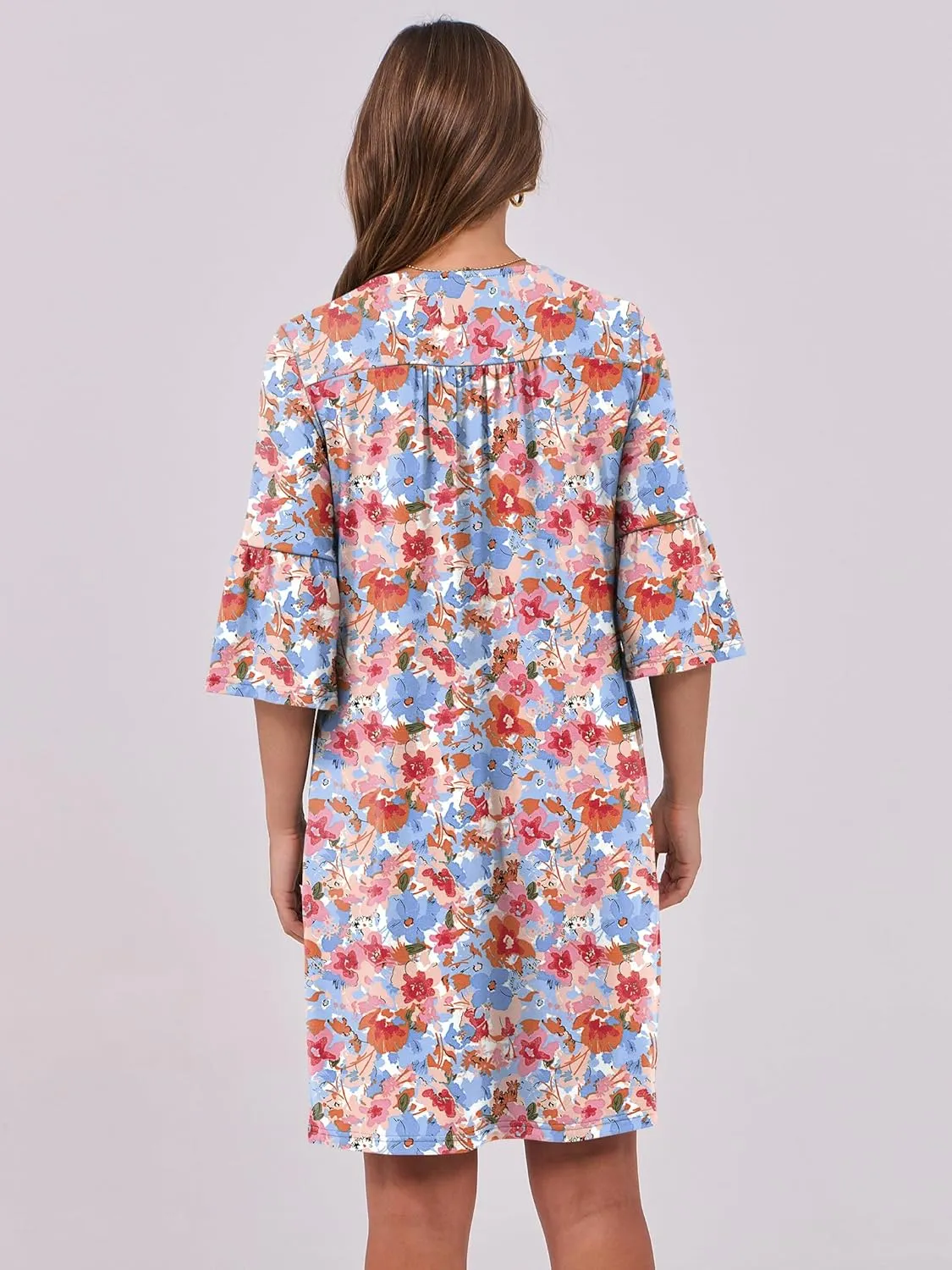 ANRABESS Women Mini Dress Summer V Neck Ruffle Short Sleeve Shift Casual Tunic Dresses 2025 Loose Beach Vacation Outfits