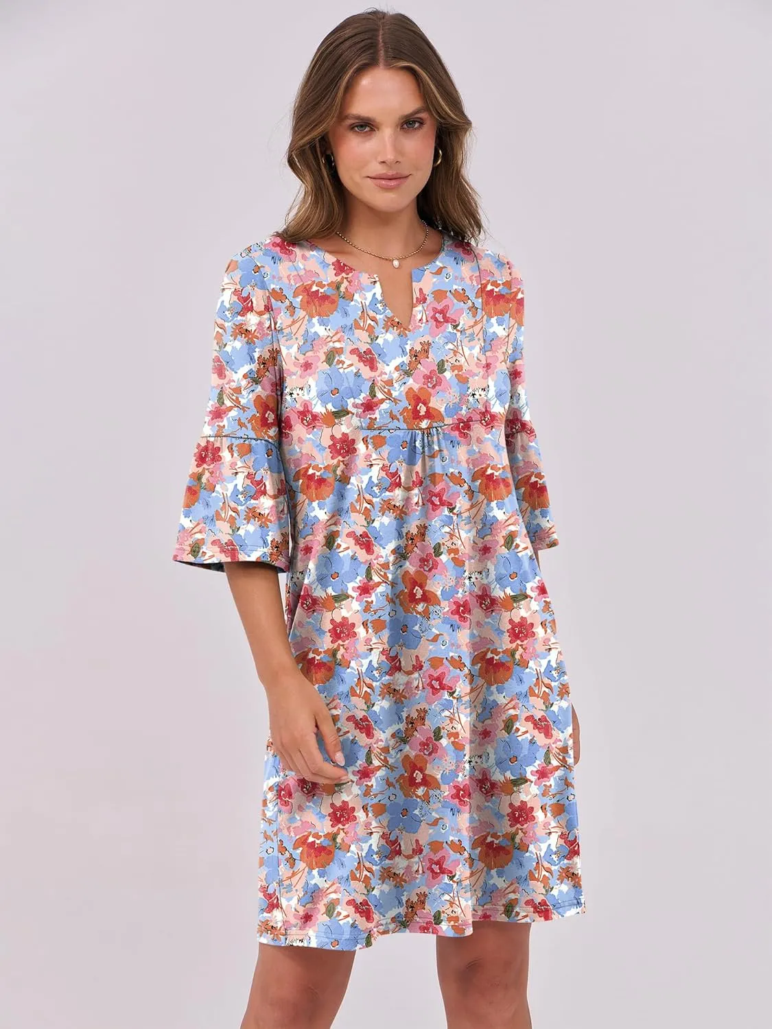 ANRABESS Women Mini Dress Summer V Neck Ruffle Short Sleeve Shift Casual Tunic Dresses 2025 Loose Beach Vacation Outfits