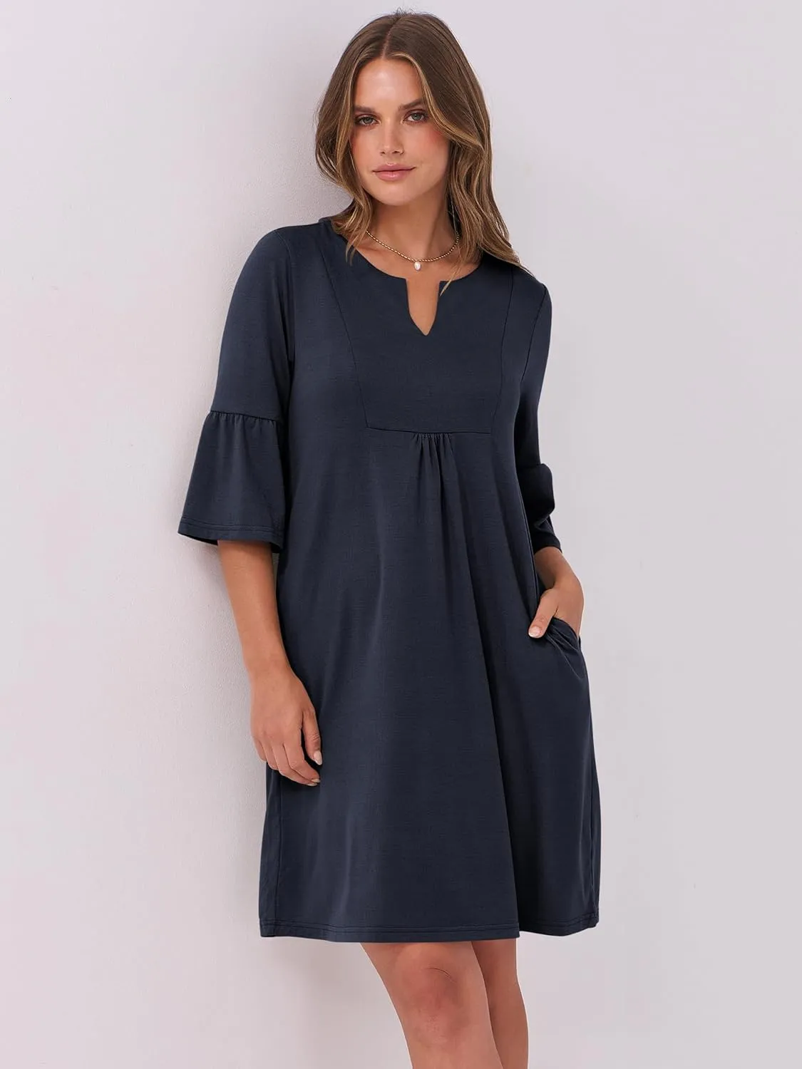 ANRABESS Women Mini Dress Summer V Neck Ruffle Short Sleeve Shift Casual Tunic Dresses 2025 Loose Beach Vacation Outfits
