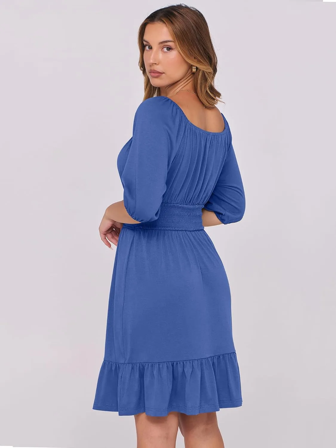 ANRABESS Women Summer Casual Short Lantern Sleeve Square Neck A-Line Flowy Boho Mini Dress 2025 Trendy Beach Travel Clothes