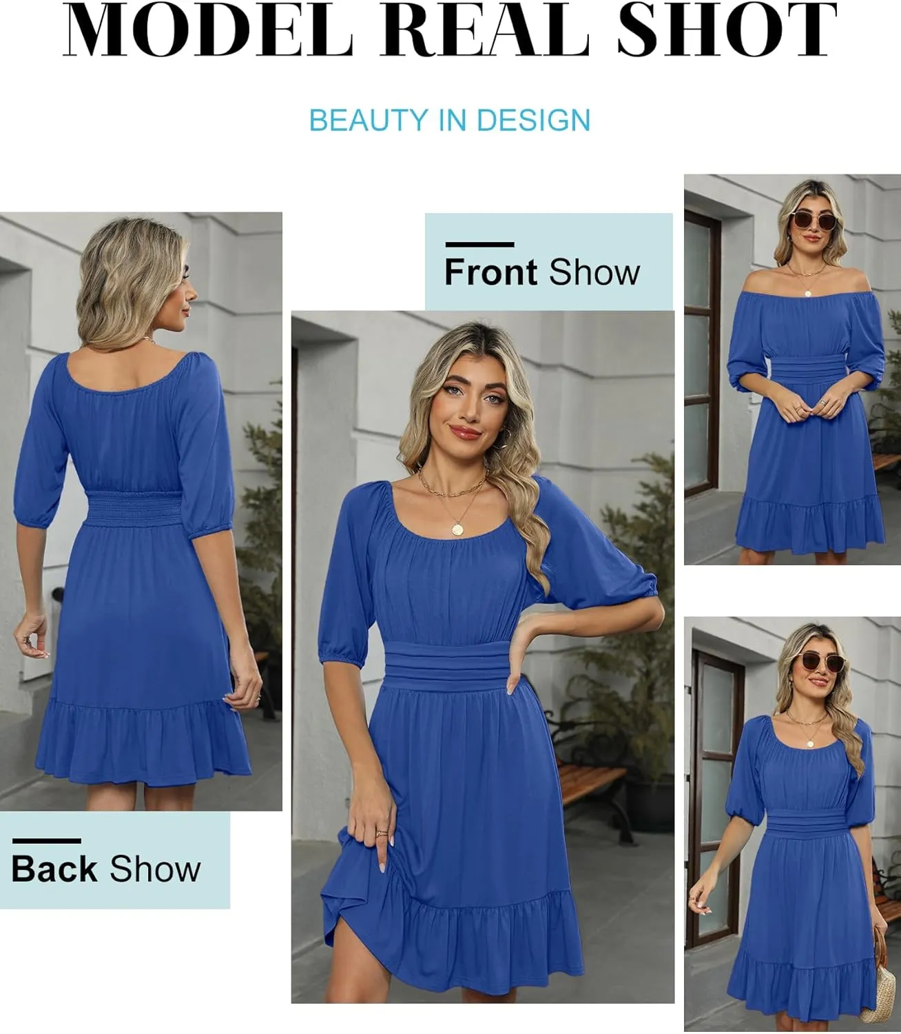 ANRABESS Women Summer Casual Short Lantern Sleeve Square Neck A-Line Flowy Boho Mini Dress 2025 Trendy Beach Travel Clothes