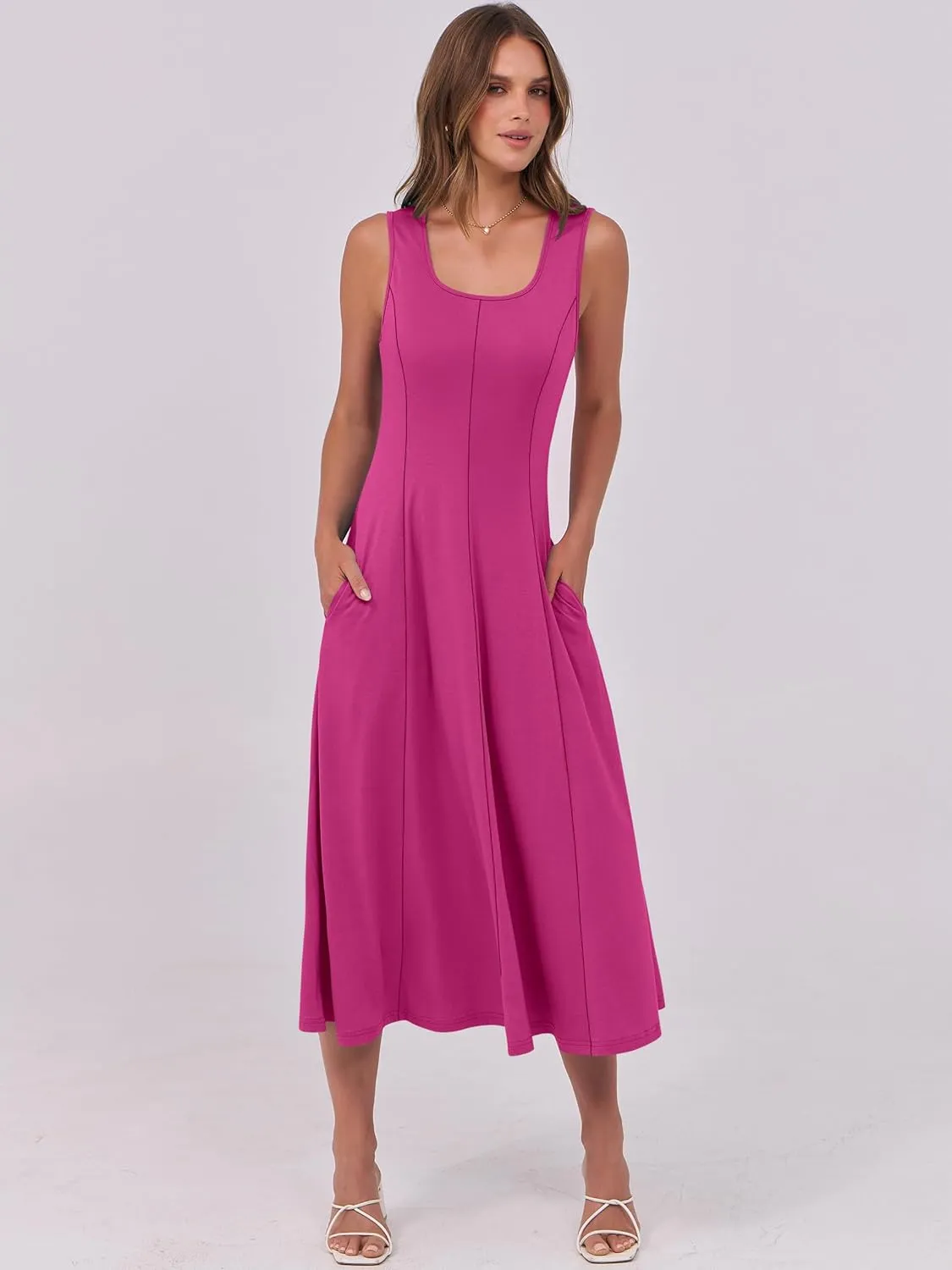 ANRABESS Womens Summer Casual Sleeveless Midi Dresses Scoop Neck Fit & Flare A-Line Flowy Long Sundress Beach Outfits