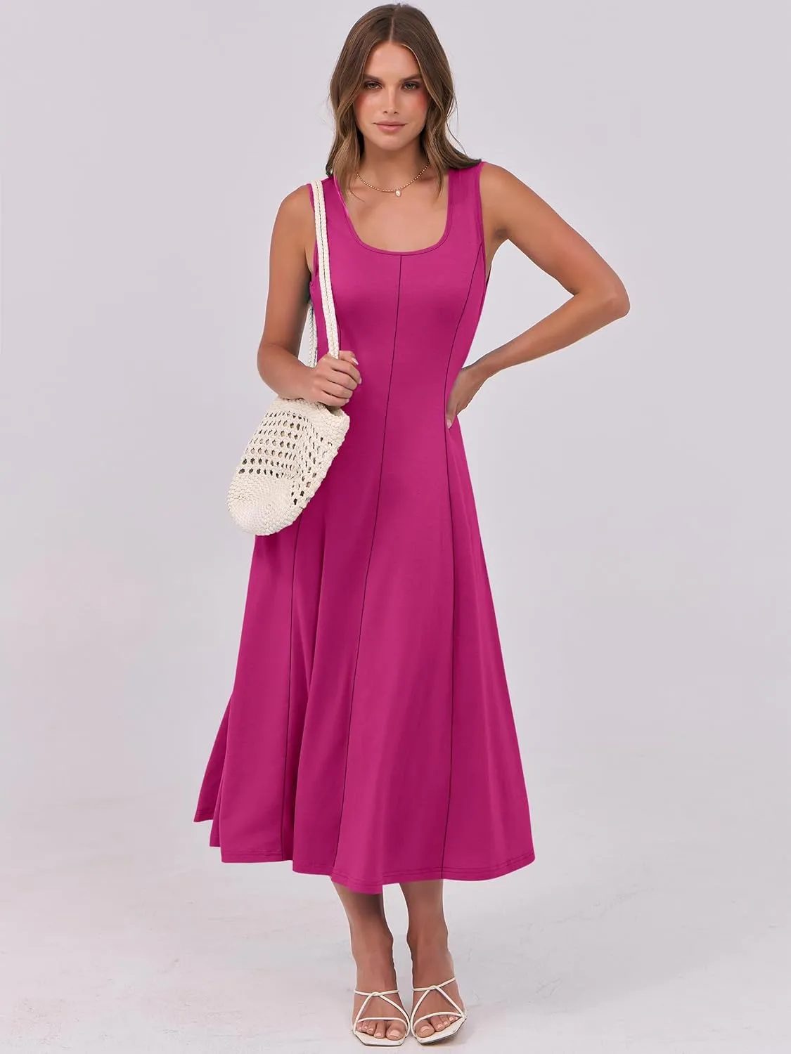 ANRABESS Womens Summer Casual Sleeveless Midi Dresses Scoop Neck Fit & Flare A-Line Flowy Long Sundress Beach Outfits