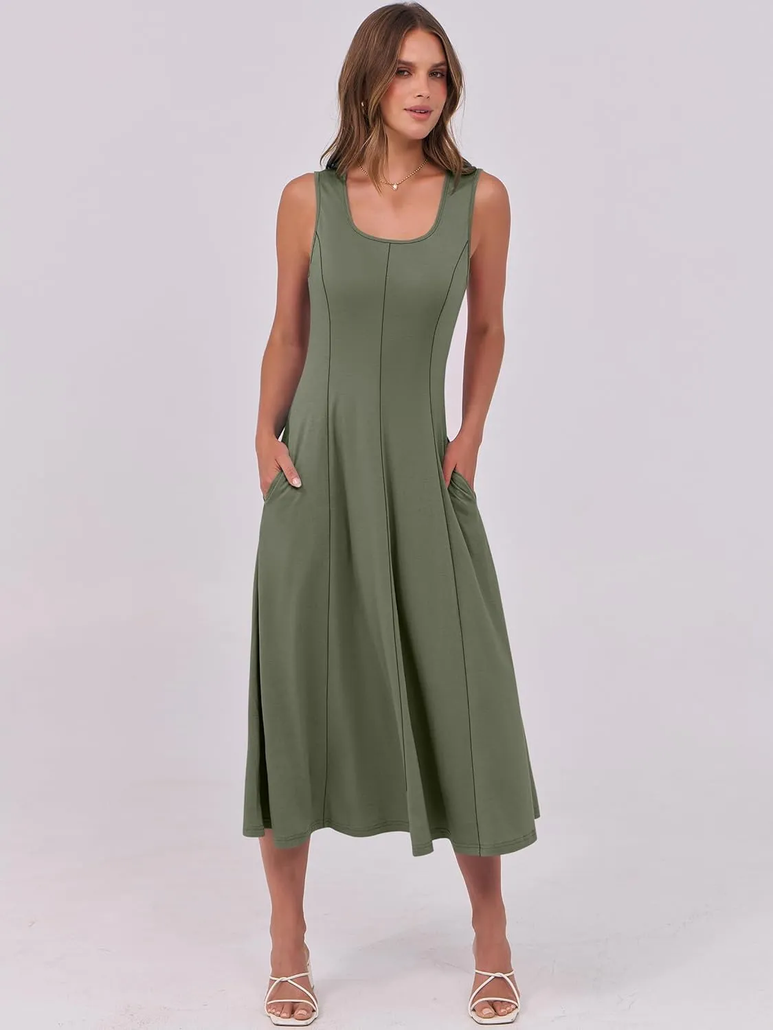 ANRABESS Womens Summer Casual Sleeveless Midi Dresses Scoop Neck Fit & Flare A-Line Flowy Long Sundress Beach Outfits