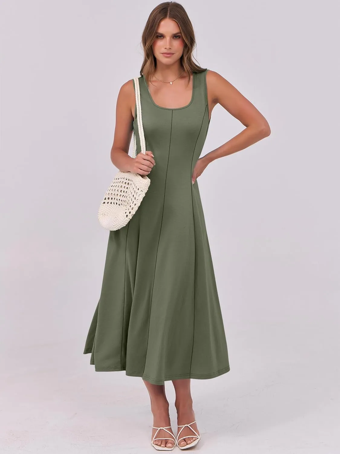 ANRABESS Womens Summer Casual Sleeveless Midi Dresses Scoop Neck Fit & Flare A-Line Flowy Long Sundress Beach Outfits