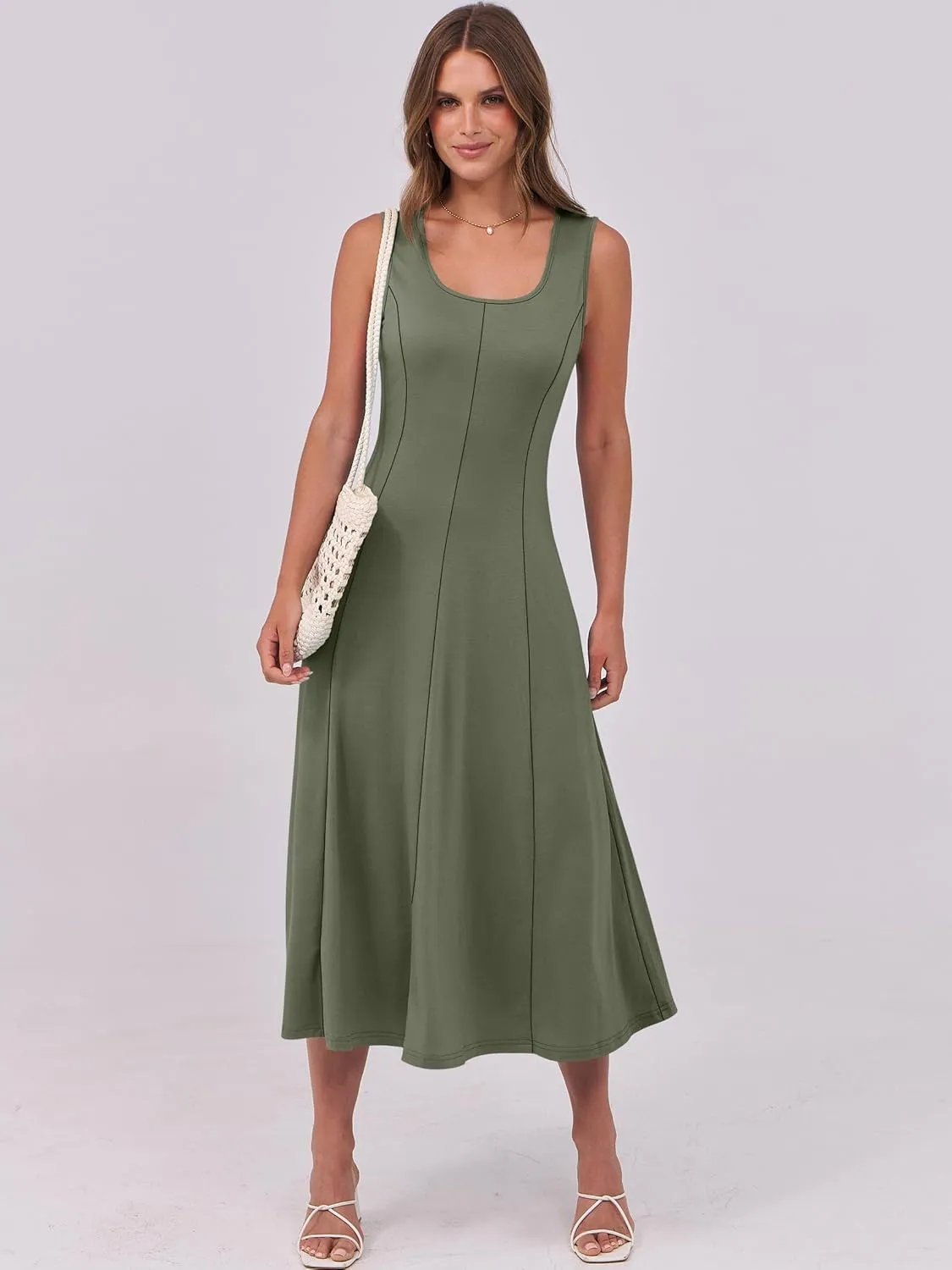 ANRABESS Womens Summer Casual Sleeveless Midi Dresses Scoop Neck Fit & Flare A-Line Flowy Long Sundress Beach Outfits