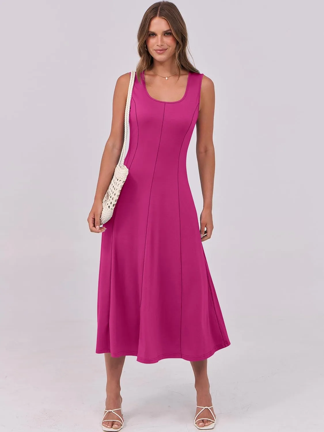 ANRABESS Womens Summer Casual Sleeveless Midi Dresses Scoop Neck Fit & Flare A-Line Flowy Long Sundress Beach Outfits