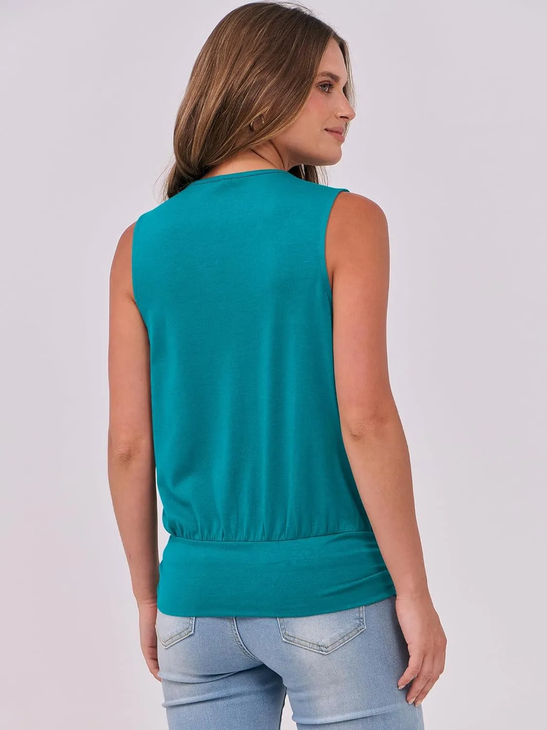 ANRABESS Womens V Neck Tank Tops Wrap Banded Hem Shirts Sleeveless Ruched Going Out Blouse 2025 Summer Fashion Clothing