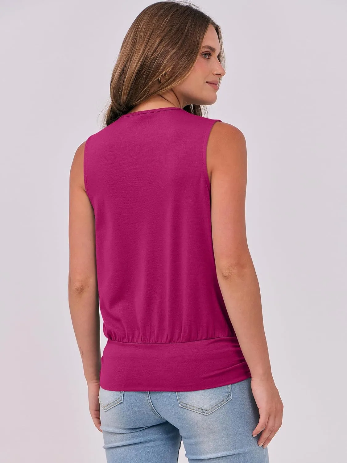 ANRABESS Womens V Neck Tank Tops Wrap Banded Hem Shirts Sleeveless Ruched Going Out Blouse 2025 Summer Fashion Clothing