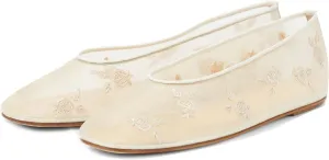 Arqa Crystal-Embellished Mesh Flats Rhinestone Ballet Flat Slip On Ballerina Shoes Comfortable Casual Gauze Shoe