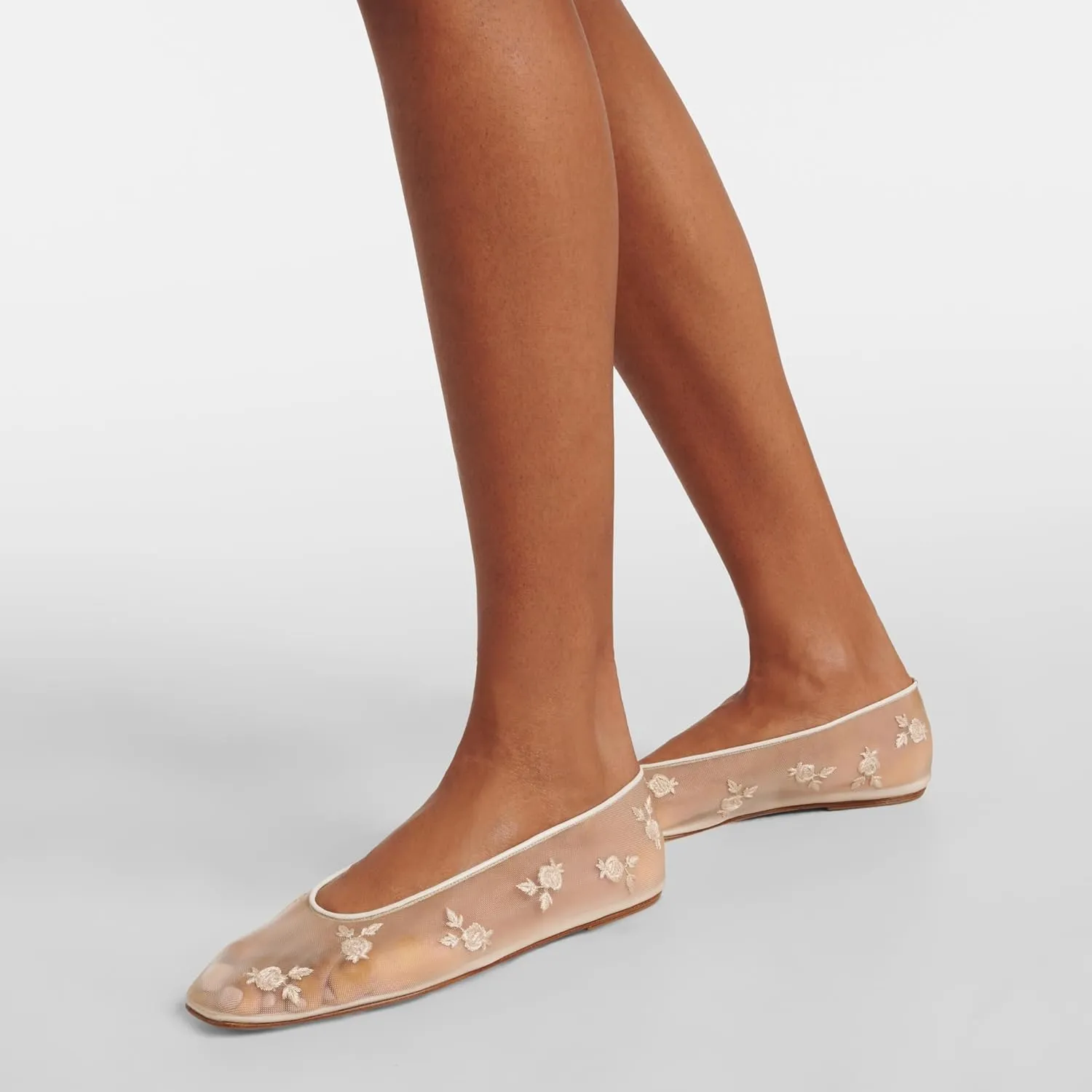 Arqa Crystal-Embellished Mesh Flats Rhinestone Ballet Flat Slip On Ballerina Shoes Comfortable Casual Gauze Shoe