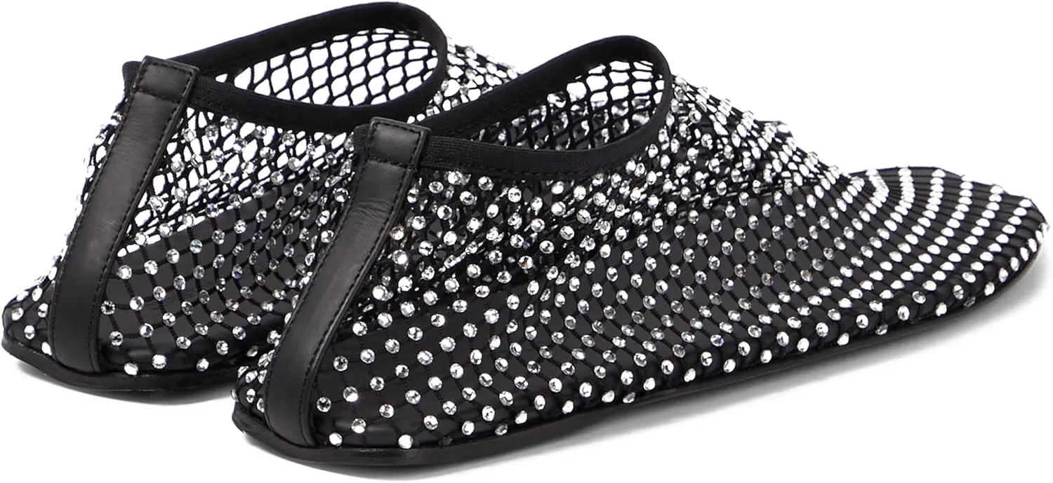Arqa Crystals Mesh Flats for Women Rhinestone-Embellished Fishnet Sock Ballet Flat Shoes Comfort Casual Ballerina Shoes