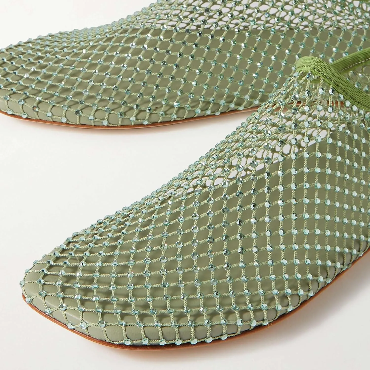 Arqa Crystals Mesh Flats for Women Rhinestone-Embellished Fishnet Sock Ballet Flat Shoes Comfort Casual Ballerina Shoes
