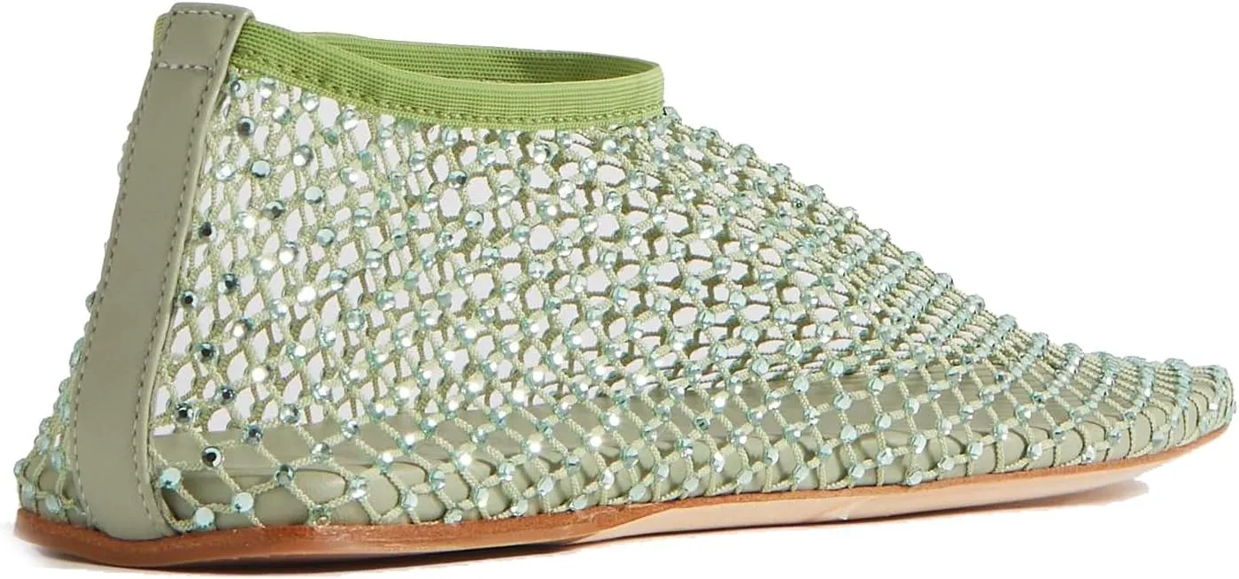 Arqa Crystals Mesh Flats for Women Rhinestone-Embellished Fishnet Sock Ballet Flat Shoes Comfort Casual Ballerina Shoes