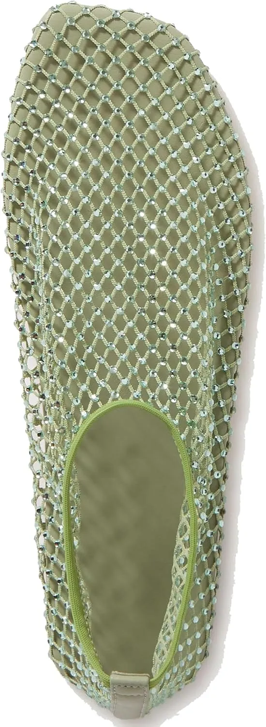 Arqa Crystals Mesh Flats for Women Rhinestone-Embellished Fishnet Sock Ballet Flat Shoes Comfort Casual Ballerina Shoes