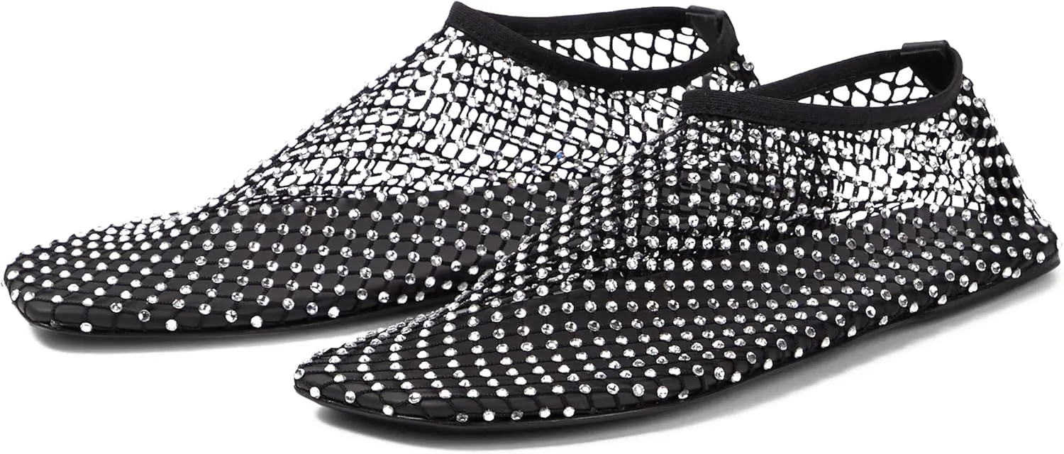 Arqa Crystals Mesh Flats for Women Rhinestone-Embellished Fishnet Sock Ballet Flat Shoes Comfort Casual Ballerina Shoes