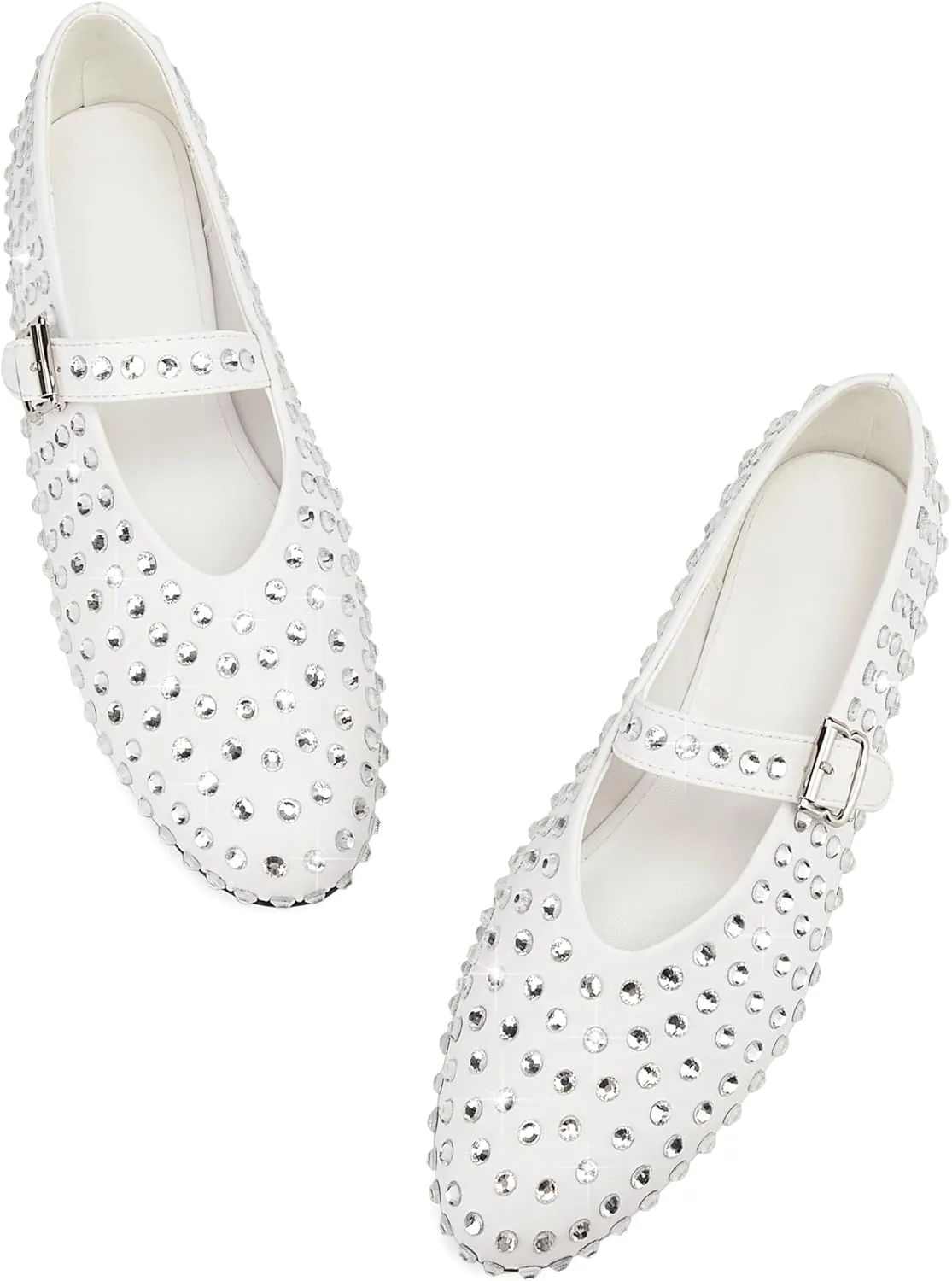 Arqa Women's Rhinestone Ballet Flats Sparkly Crystals Ballerina Shoes Buckled Straps Mesh Mary Jane Flat Casual Low Heels