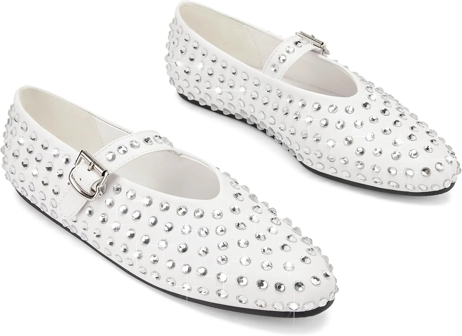 Arqa Women's Rhinestone Ballet Flats Sparkly Crystals Ballerina Shoes Buckled Straps Mesh Mary Jane Flat Casual Low Heels