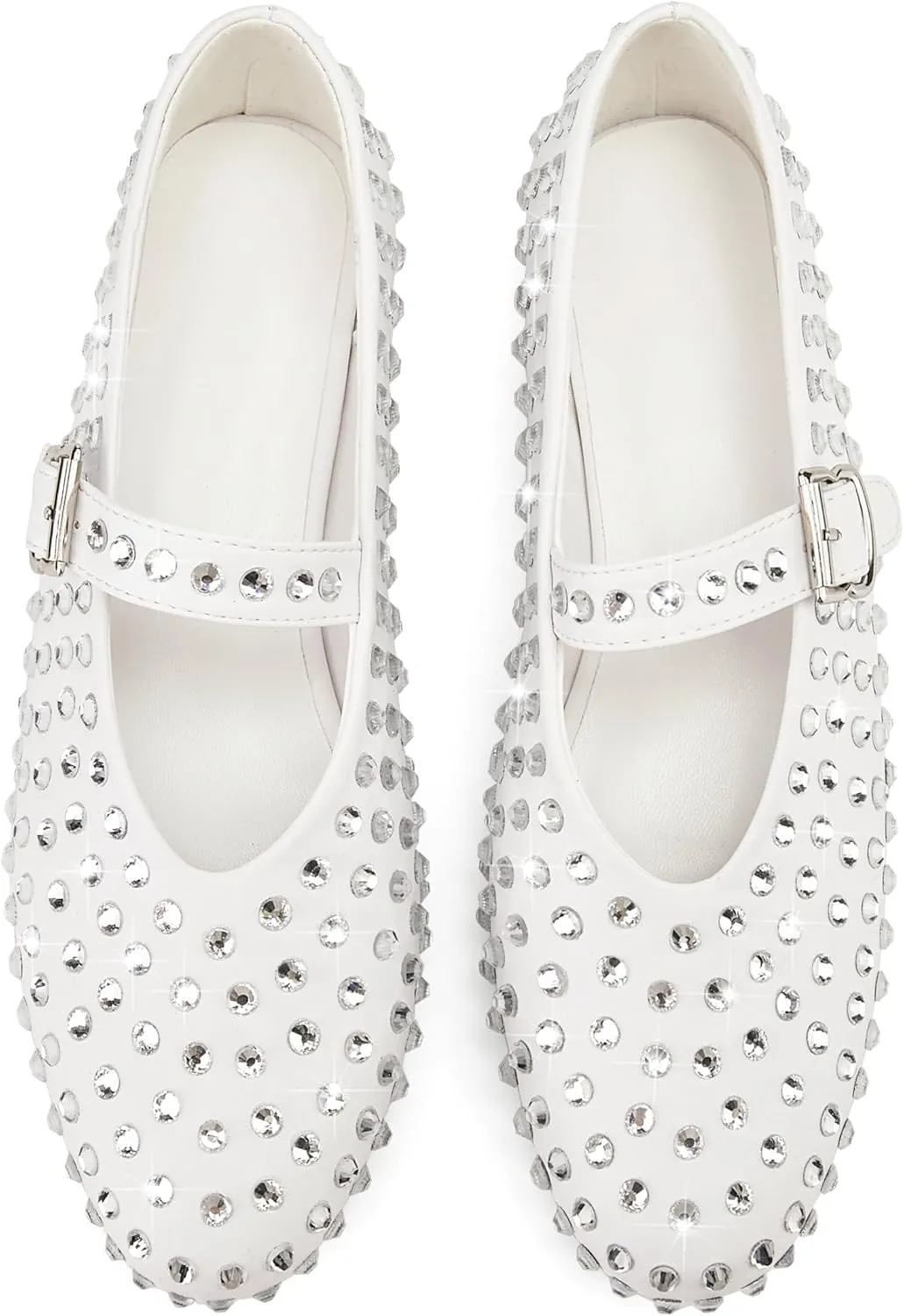 Arqa Women's Rhinestone Ballet Flats Sparkly Crystals Ballerina Shoes Buckled Straps Mesh Mary Jane Flat Casual Low Heels