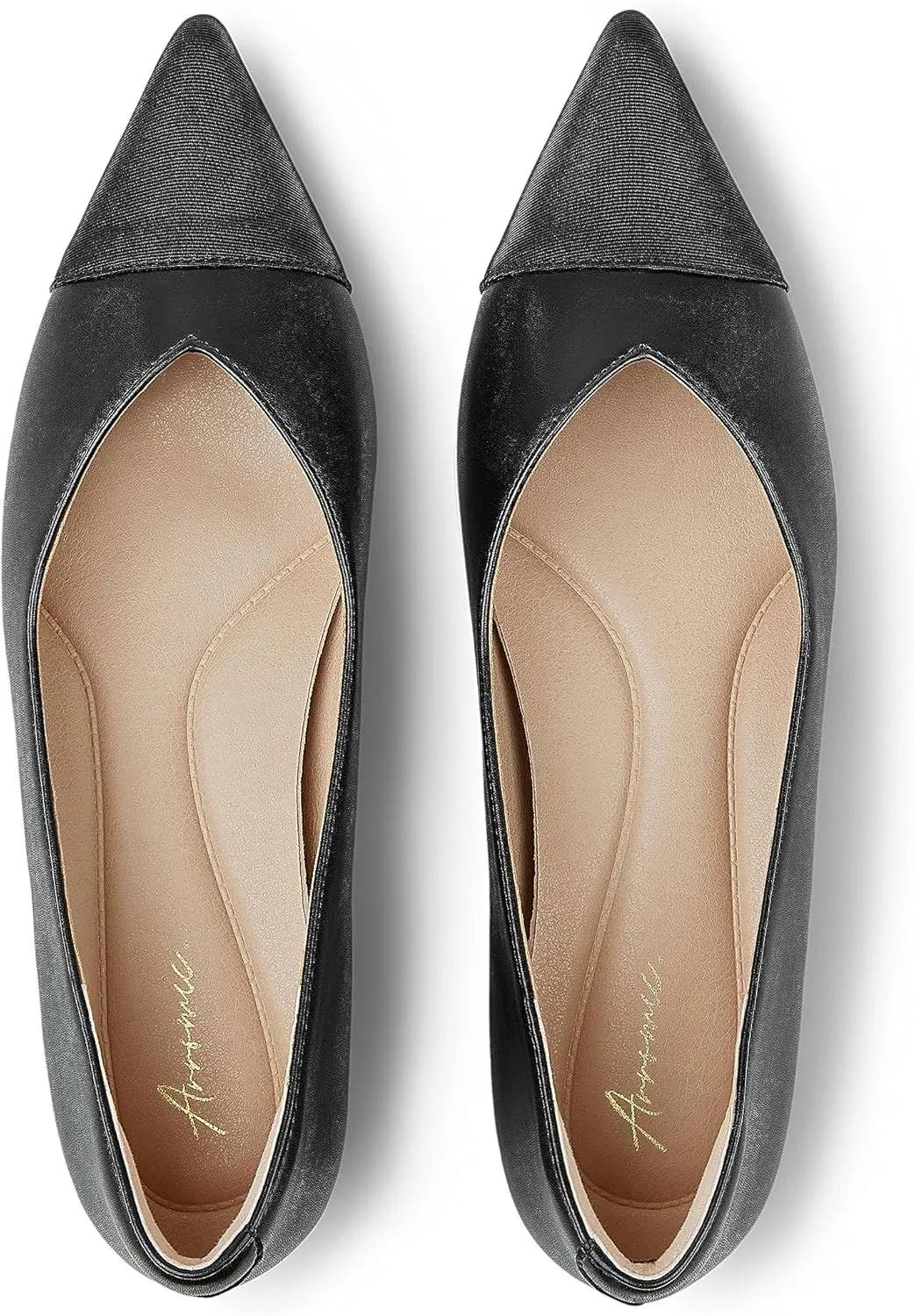 Arromic Flats Shoes for Women, Low Wedge Pointed Toe Women Flats with Arch Support, Heel Pad and Inner Heel, Comfortable Slip on Flats for Office Work Casual Dressy Wedding