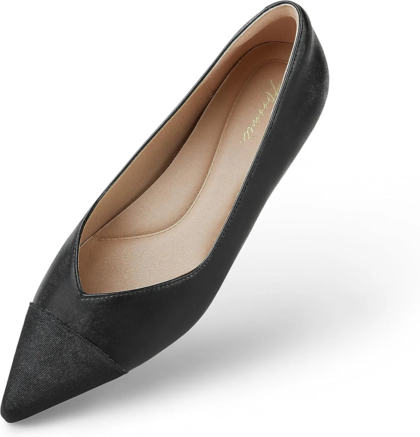 Arromic Flats Shoes for Women, Low Wedge Pointed Toe Women Flats with Arch Support, Heel Pad and Inner Heel, Comfortable Slip on Flats for Office Work Casual Dressy Wedding