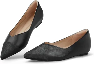 Arromic Flats Shoes for Women, Low Wedge Pointed Toe Women Flats with Arch Support, Heel Pad and Inner Heel, Comfortable Slip on Flats for Office Work Casual Dressy Wedding