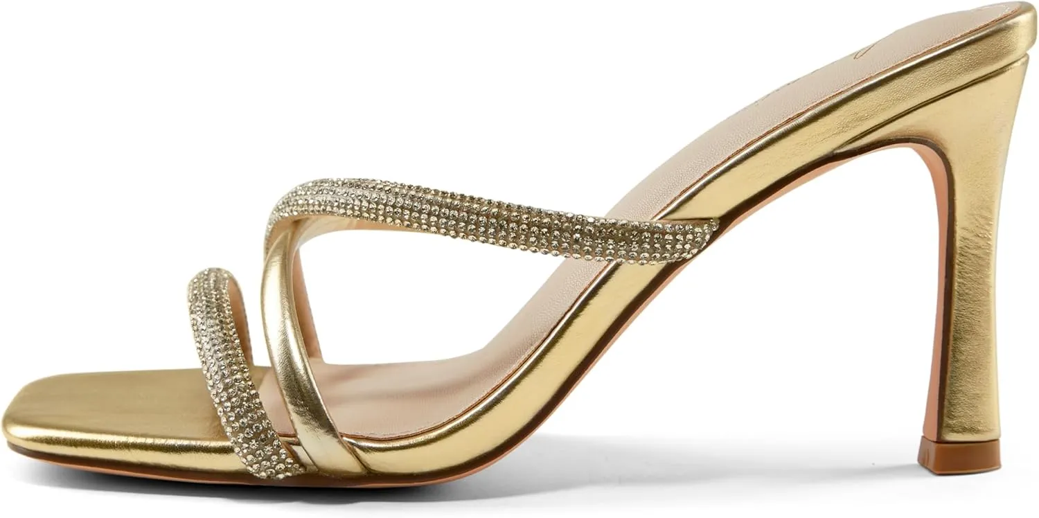 Arromic Women's Rhinestone Strappy High Stiletto Heels Square Open Toe Heeled Slip on Sandals Date Party Dress Wedding Sexy Crystal Straps Heels Shoes