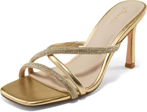 Arromic Women's Rhinestone Strappy High Stiletto Heels Square Open Toe Heeled Slip on Sandals Date Party Dress Wedding Sexy Crystal Straps Heels Shoes