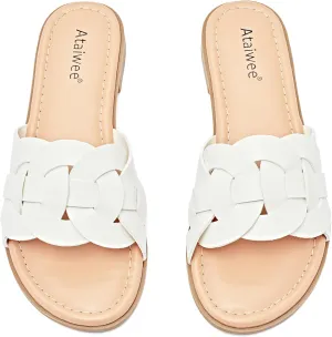 Ataiwee Women's Flat Slide Sandals - Ladies Casual Slip On Criss Cross Strap Summer Shoes.