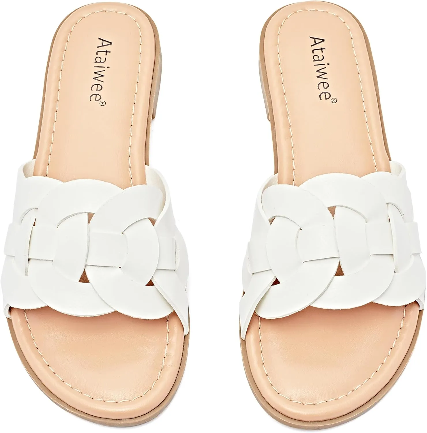 Ataiwee Women's Flat Slide Sandals - Ladies Casual Slip On Criss Cross Strap Summer Shoes.