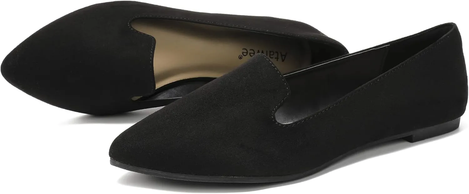 Ataiwee Women's Wide Flat Shoes - Pointed Ladies T-Strap Adjustable Summer Shoes.