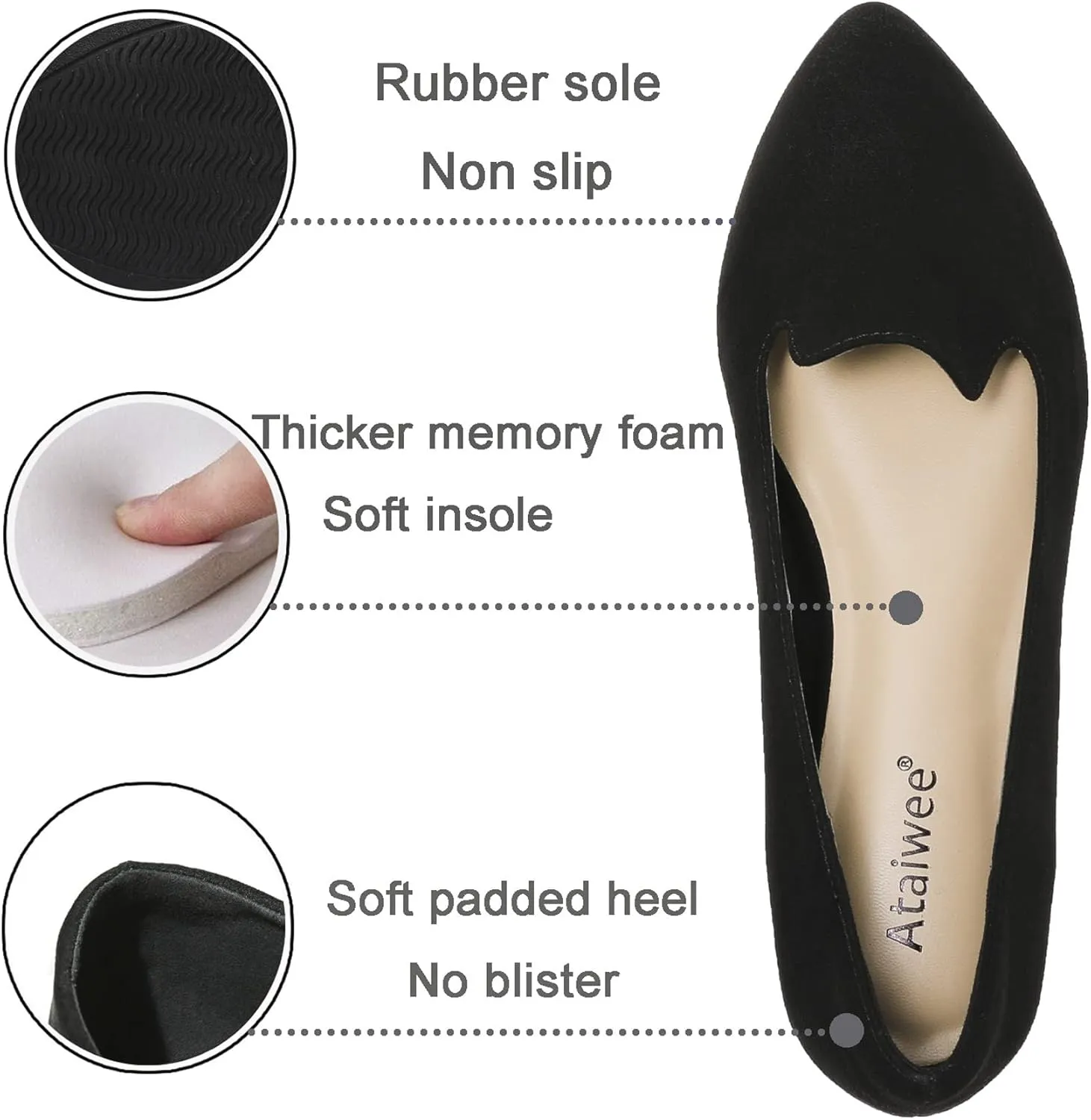 Ataiwee Women's Wide Flat Shoes - Pointed Ladies T-Strap Adjustable Summer Shoes.