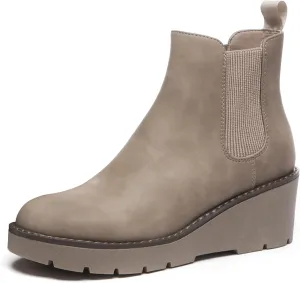 Athlefit Women's Chelsea Wedge Boots Elastic Platform Lug Sole Slip on Wedge Ankle Booties