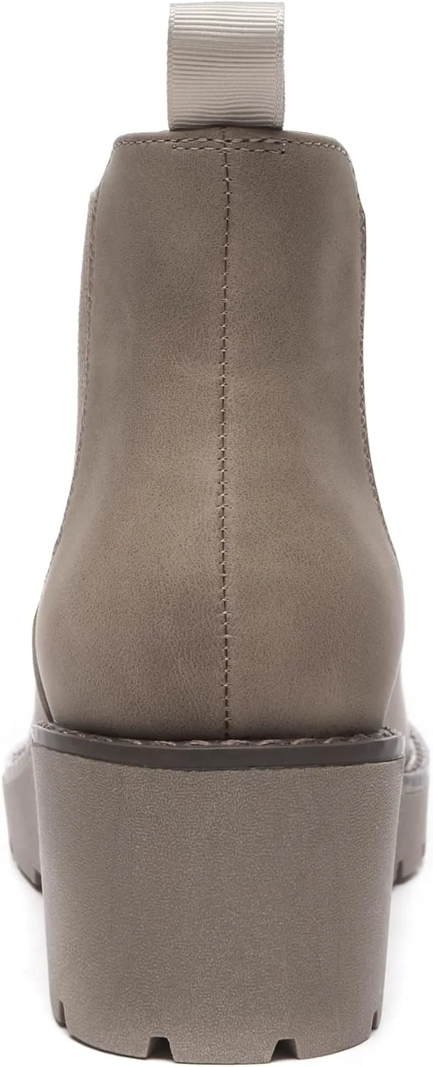 Athlefit Women's Chelsea Wedge Boots Elastic Platform Lug Sole Slip on Wedge Ankle Booties
