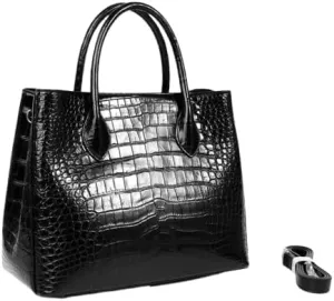 Authentic Real Crocodile Skin Women's Classic Solid Black Purse Genuine Alligator Leather Lady Handbag Female Large Shoulder Bag