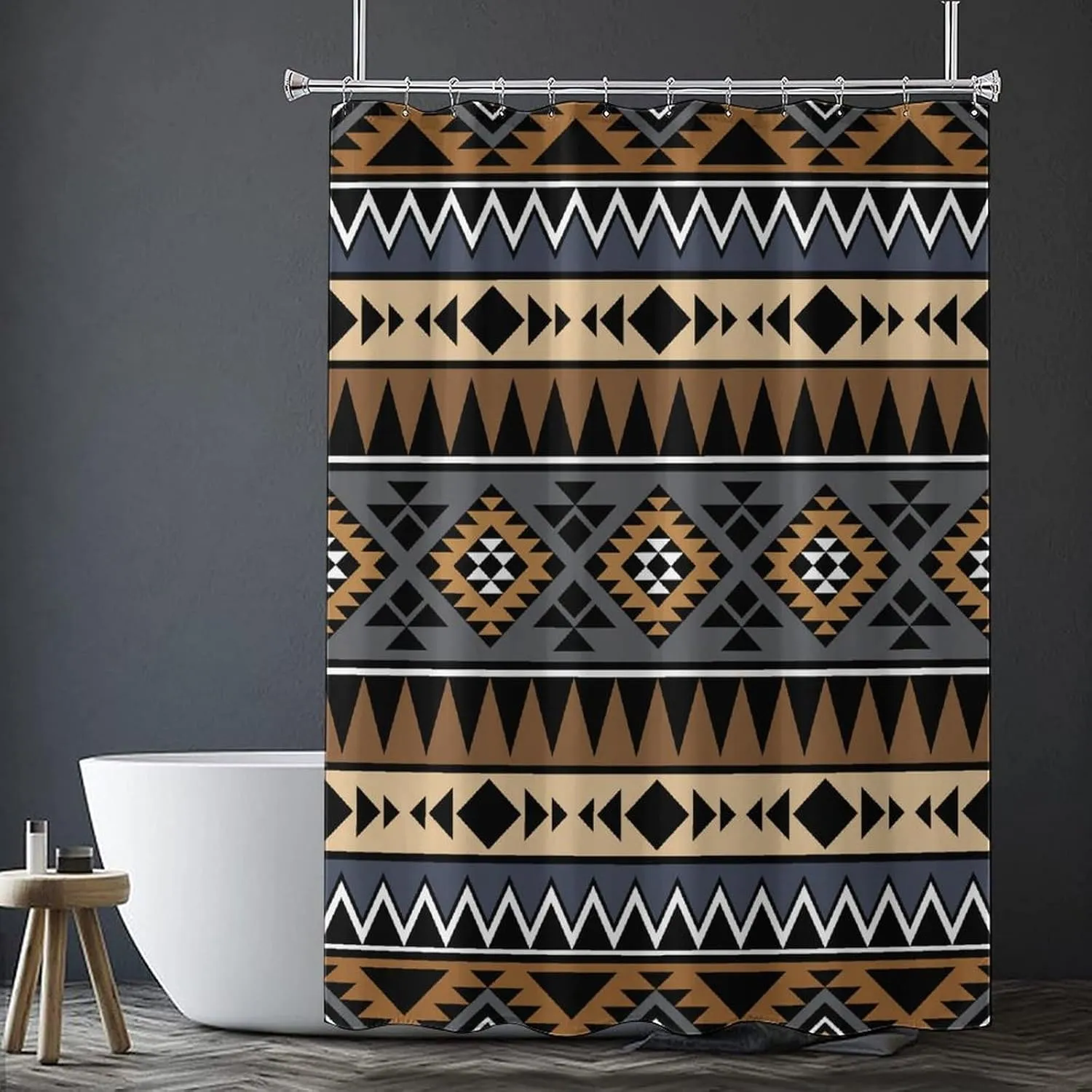 Aztec Shower Curtain Brown Ethnic Tribal Style Geometric Print Shower Curtain for Bathroom Decor Fabric Waterproof Upholstery Hook 72x72 Inches