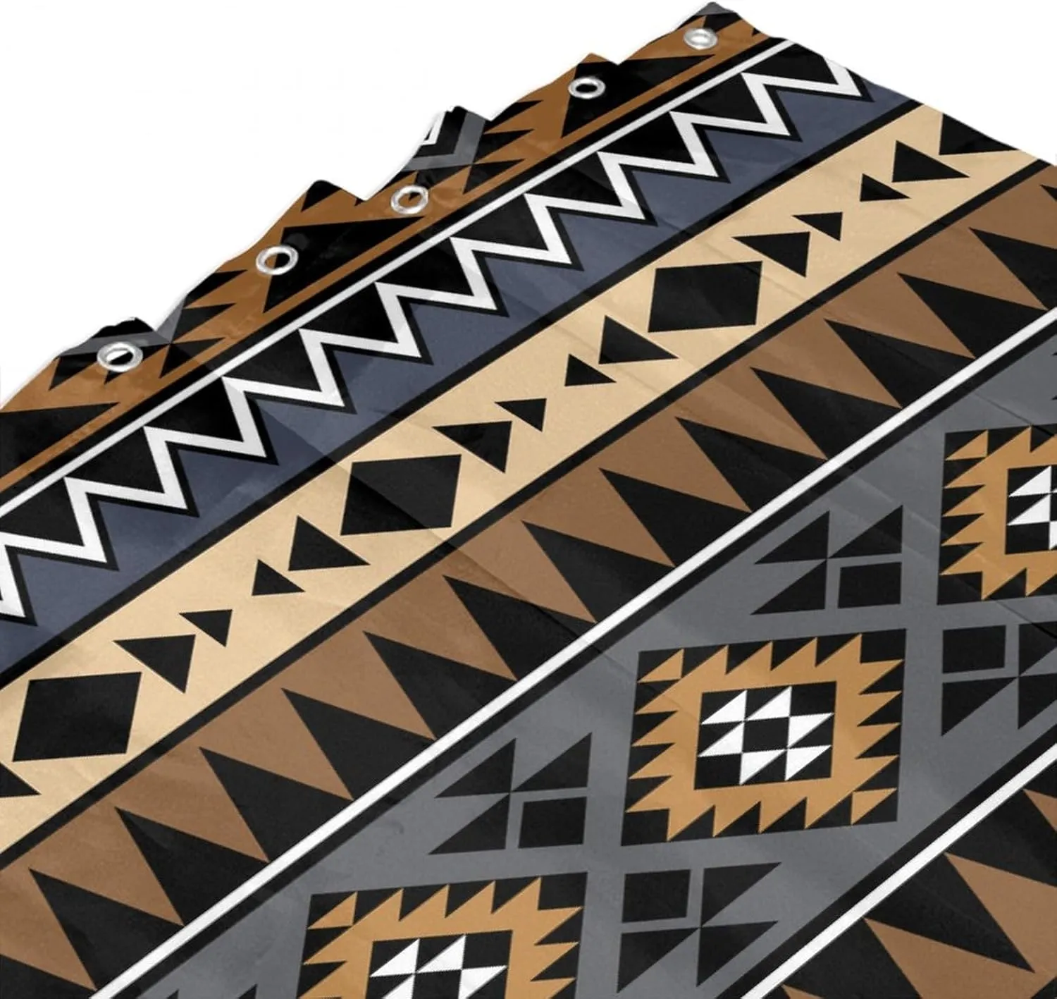 Aztec Shower Curtain Brown Ethnic Tribal Style Geometric Print Shower Curtain for Bathroom Decor Fabric Waterproof Upholstery Hook 72x72 Inches