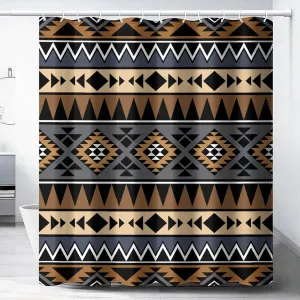 Aztec Shower Curtain Brown Ethnic Tribal Style Geometric Print Shower Curtain for Bathroom Decor Fabric Waterproof Upholstery Hook 72x72 Inches
