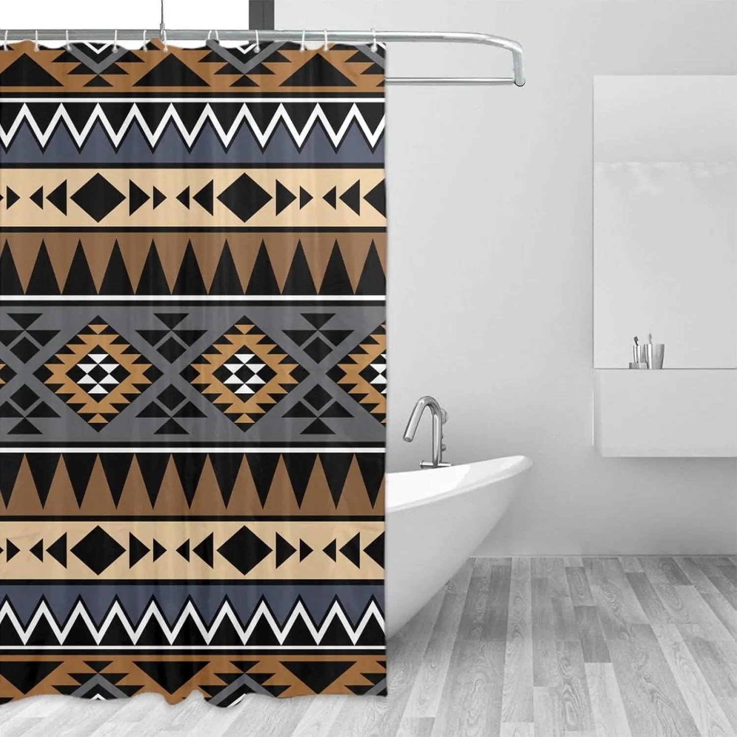 Aztec Shower Curtain Brown Ethnic Tribal Style Geometric Print Shower Curtain for Bathroom Decor Fabric Waterproof Upholstery Hook 72x72 Inches
