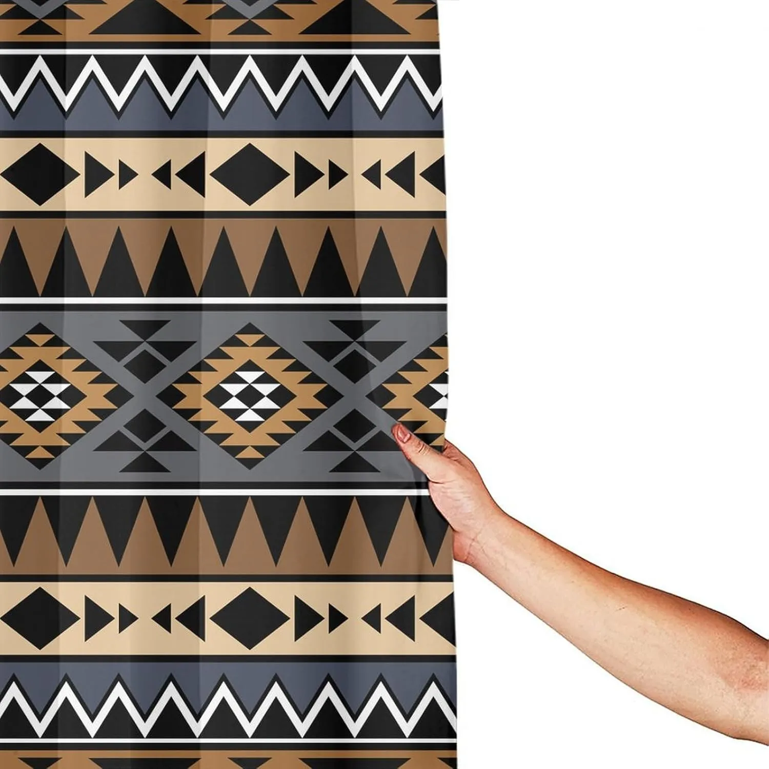 Aztec Shower Curtain Brown Ethnic Tribal Style Geometric Print Shower Curtain for Bathroom Decor Fabric Waterproof Upholstery Hook 72x72 Inches