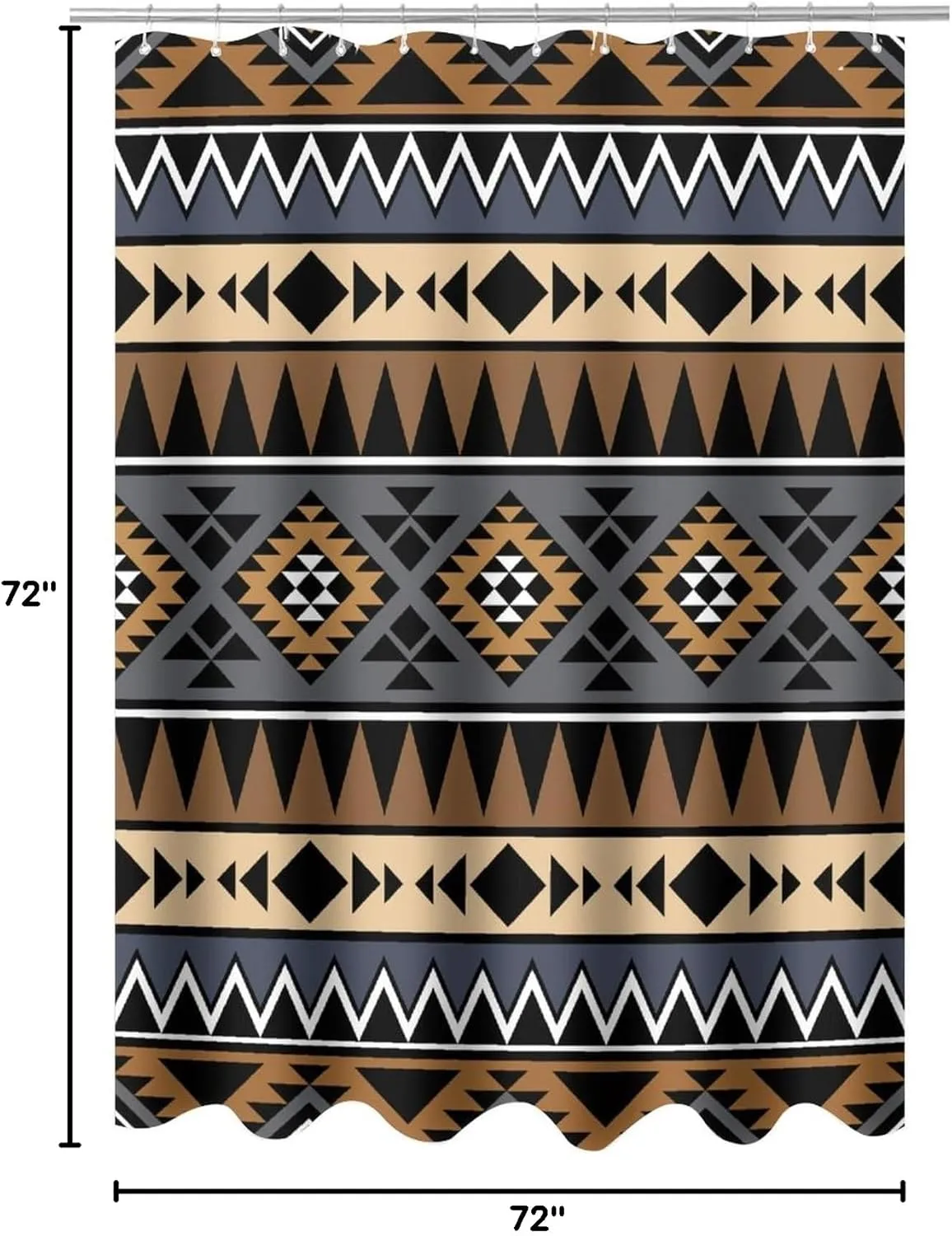 Aztec Shower Curtain Brown Ethnic Tribal Style Geometric Print Shower Curtain for Bathroom Decor Fabric Waterproof Upholstery Hook 72x72 Inches