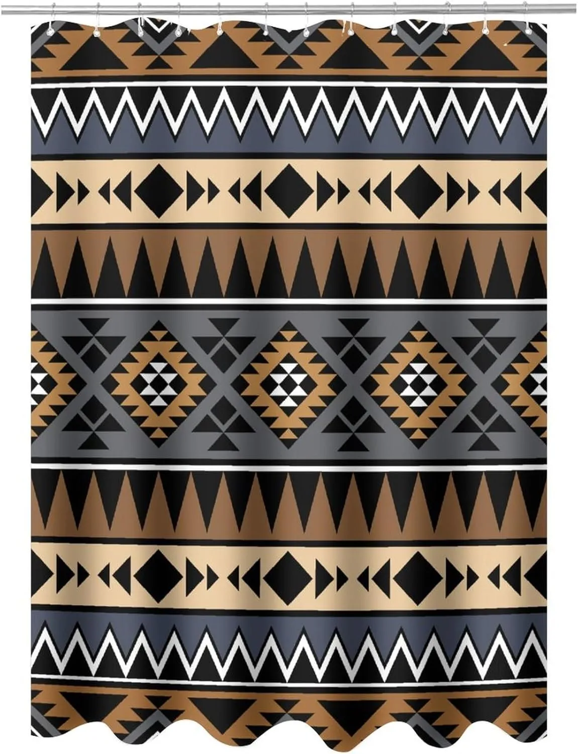 Aztec Shower Curtain Brown Ethnic Tribal Style Geometric Print Shower Curtain for Bathroom Decor Fabric Waterproof Upholstery Hook 72x72 Inches