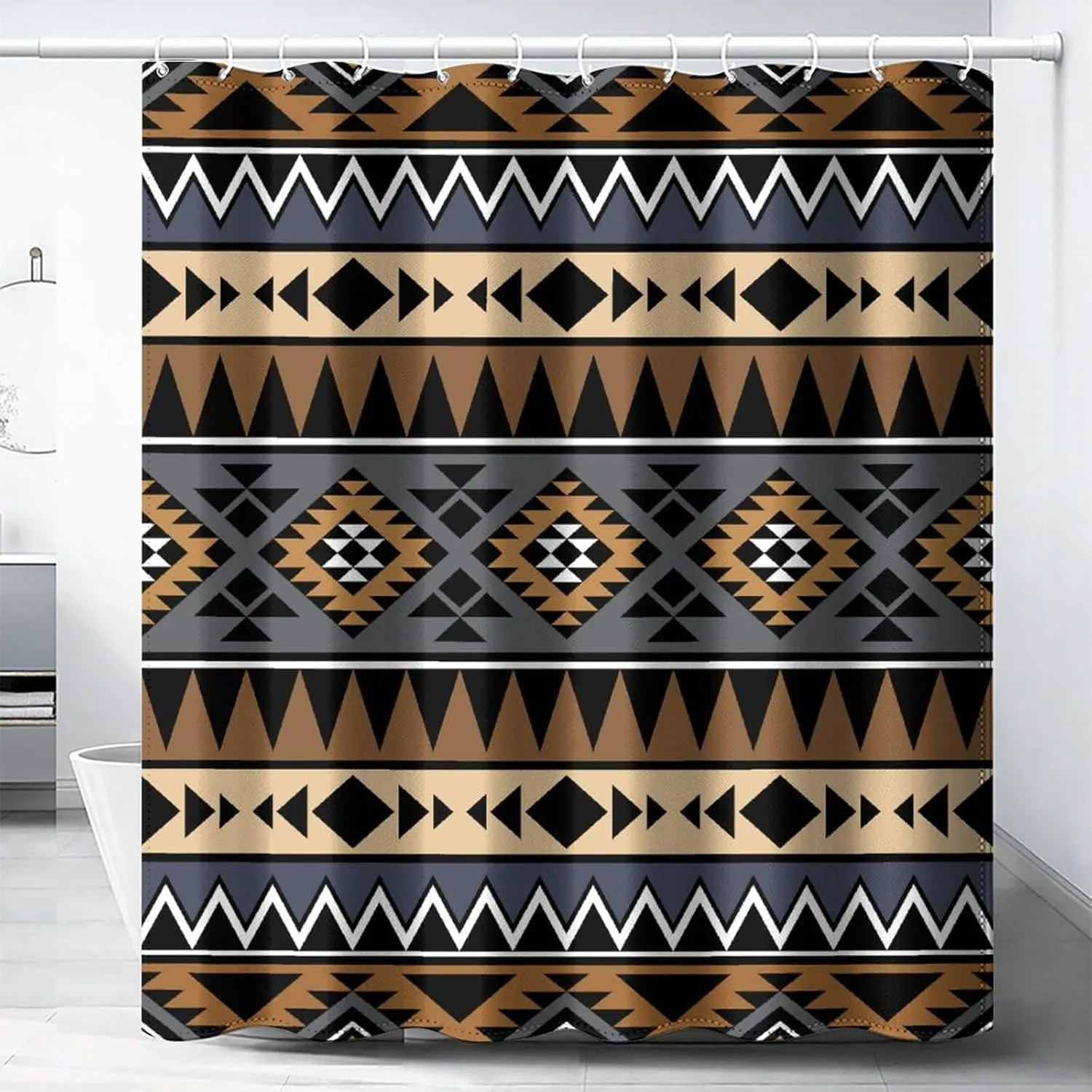 Aztec Shower Curtain Brown Ethnic Tribal Style Geometric Print Shower Curtain for Bathroom Decor Fabric Waterproof Upholstery Hook 72x72 Inches