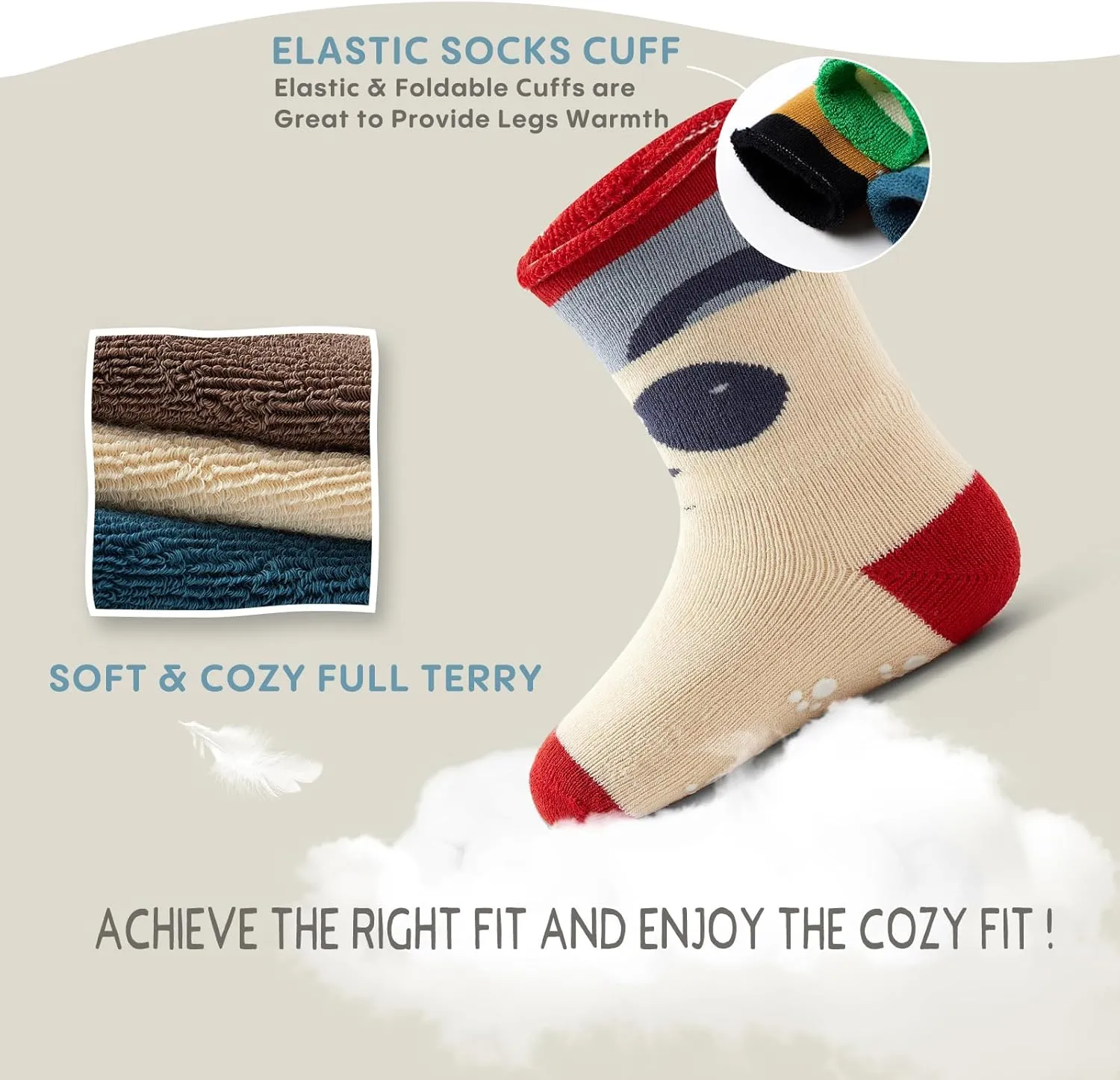 Baby Boys Non-Slip Winter Socks - Thick Warm Grips for Toddler Boys Girls - Non-Skid Terry 6 Pack