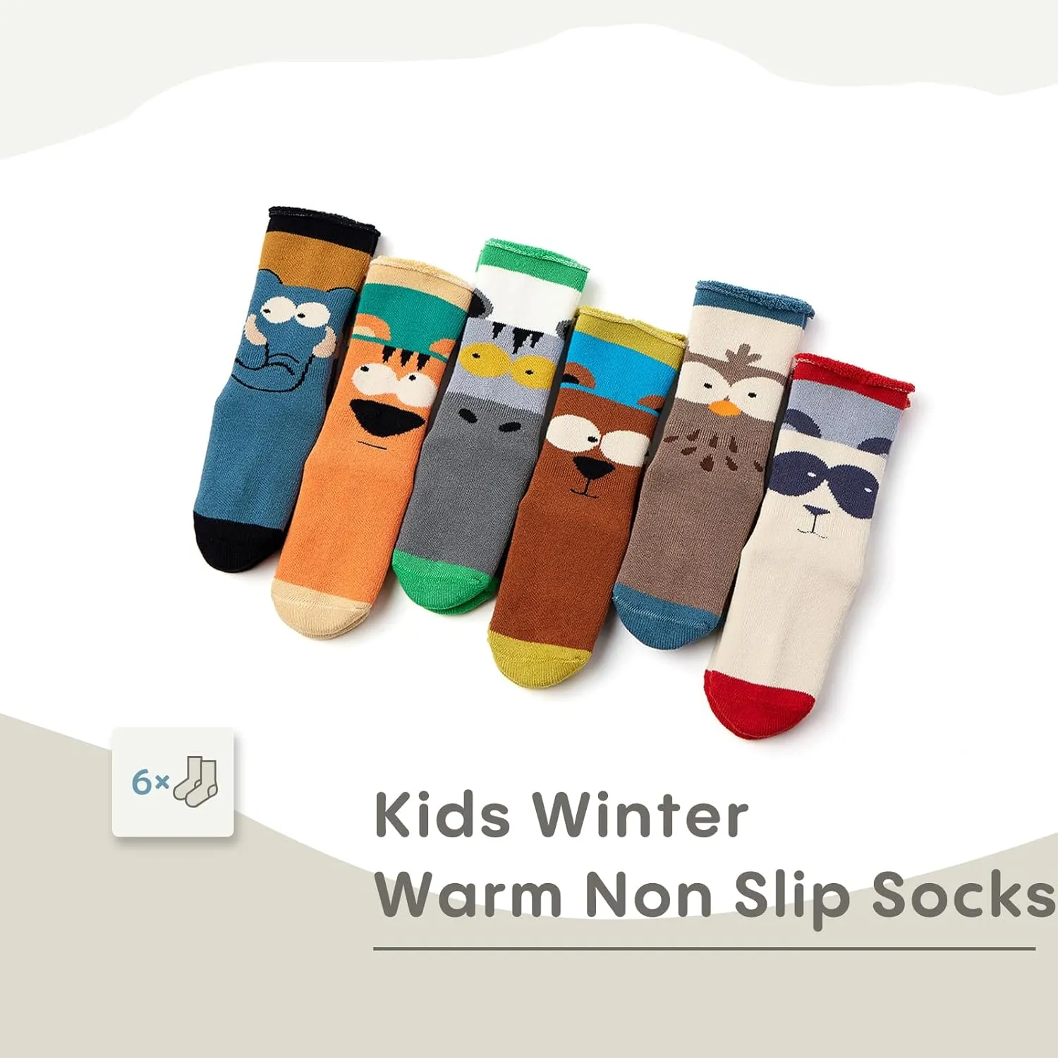 Baby Boys Non-Slip Winter Socks - Thick Warm Grips for Toddler Boys Girls - Non-Skid Terry 6 Pack