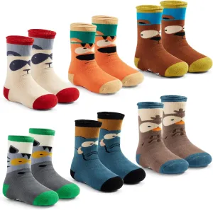Baby Boys Non-Slip Winter Socks - Thick Warm Grips for Toddler Boys Girls - Non-Skid Terry 6 Pack