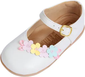 Baby Mary Jane Shoes - Toddler Girl White Dress Shoes - Leather Little Girl Mary Janes - Ballet Flats for Girls Party, Baptism, Birthday and Wedding